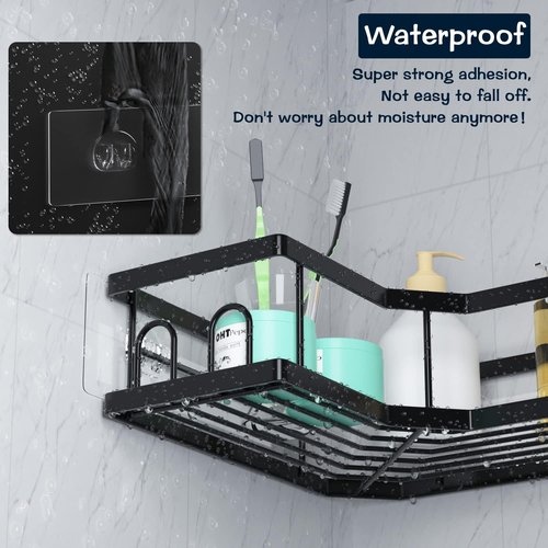 AKTECKE Shower Caddy | No-Drill Adhesive Wall Hooks for Corner Organizer | Waterproof Design