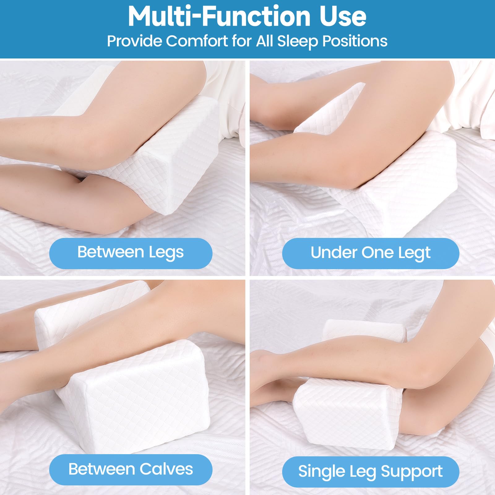SweetSlubr Memory Foam Knee Pillow for Side Sleepers, Support Leg Pillow for Side Sleeping, Smooth Spine Alignment Pillow, Cushion for Hip, Back, Sciatica, Knee, Joints Pain Relief, White