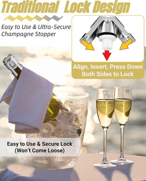 4Pack Champagne Stoppers with Stainless Steel, Champagne Saver with Food Grade Silicone Leak Proof, Suitable for Champagne, Cava, Prosecco, Sparkling Wine