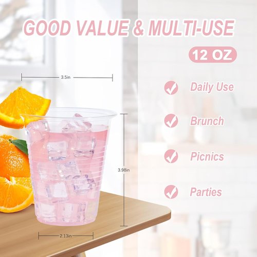 BYSNOW 12 oz Clear Plastic Cups - 300 Count Bulk | Heat-Resistant for Hot Beverages, Soda & Juice