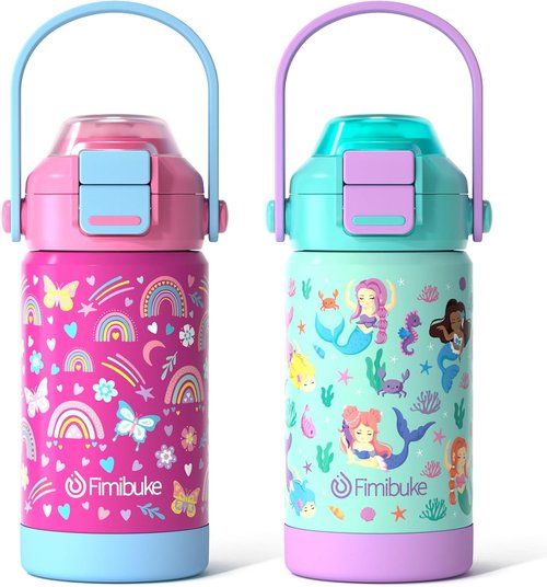 Fimibuke Kids Insulated Water Bottle - 14oz Leak-Proof Stainless Steel Tumbler with 2-in-1 Lid | BPA-Free for School & Travel