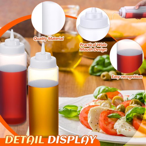 Singhoow 24 Pcs 32 oz Squeeze Bottle Large Plastic Wide Mouth Squeeze Bottles for Condiment Sauces Chocolate Ketchup Mustard BBQ Grill Restaurant (Clear)
