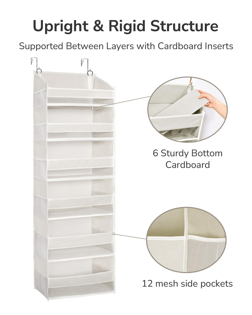 ULG 2 Pack Over The Door Organizer with 6 Large Pockets 12 Side Pockets, 50lbs Weight Capacity Door Hanging Organizer for Bedroom, Bathroom, Pantry, Nursery Storage, Beige
