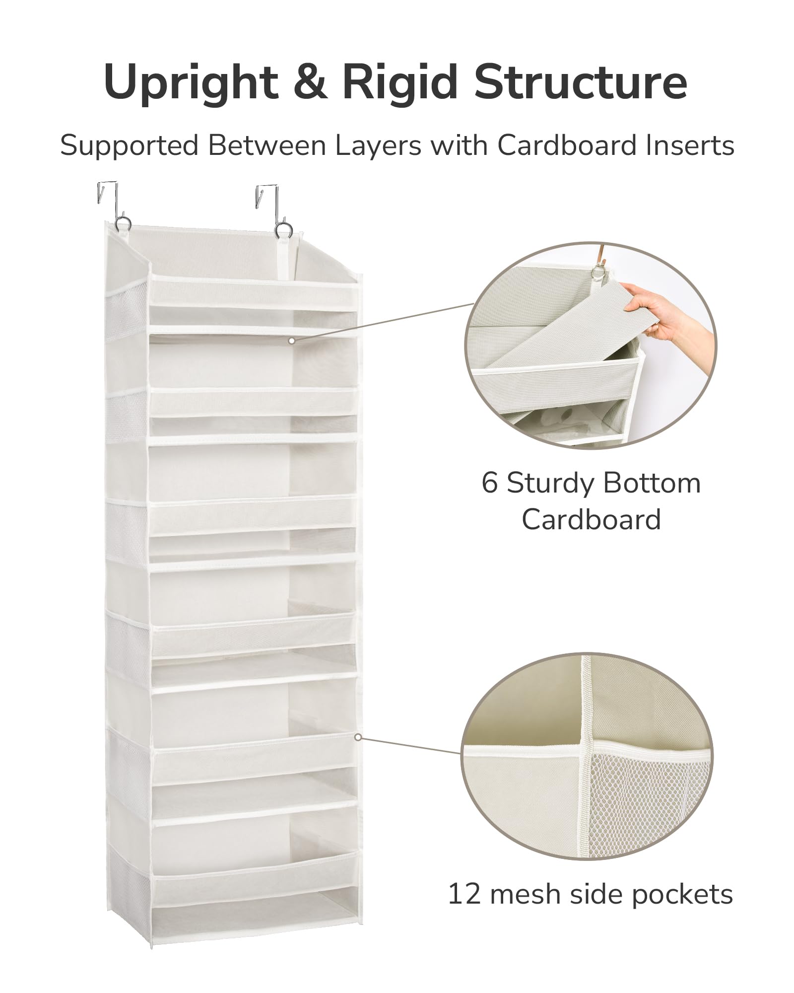 ULG 2 Pack Over The Door Organizer with 6 Large Pockets 12 Side Pockets, 50lbs Weight Capacity Door Hanging Organizer for Bedroom, Bathroom, Pantry, Nursery Storage, Beige