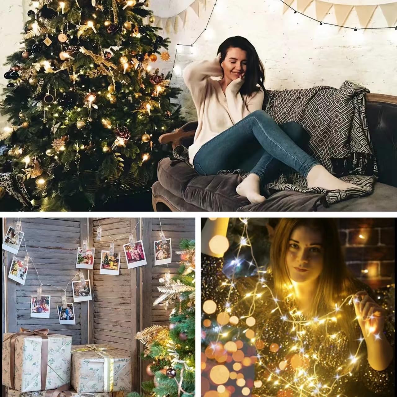 Photo Clip String Lights 33FT 100 LED Fairy Lights 60 Picture Clips Battery Powered String Light with Clear Clips for Dorm, Bedroom, Christmas, Party, Wedding Decor,3AA Battery(Not Include) Operated