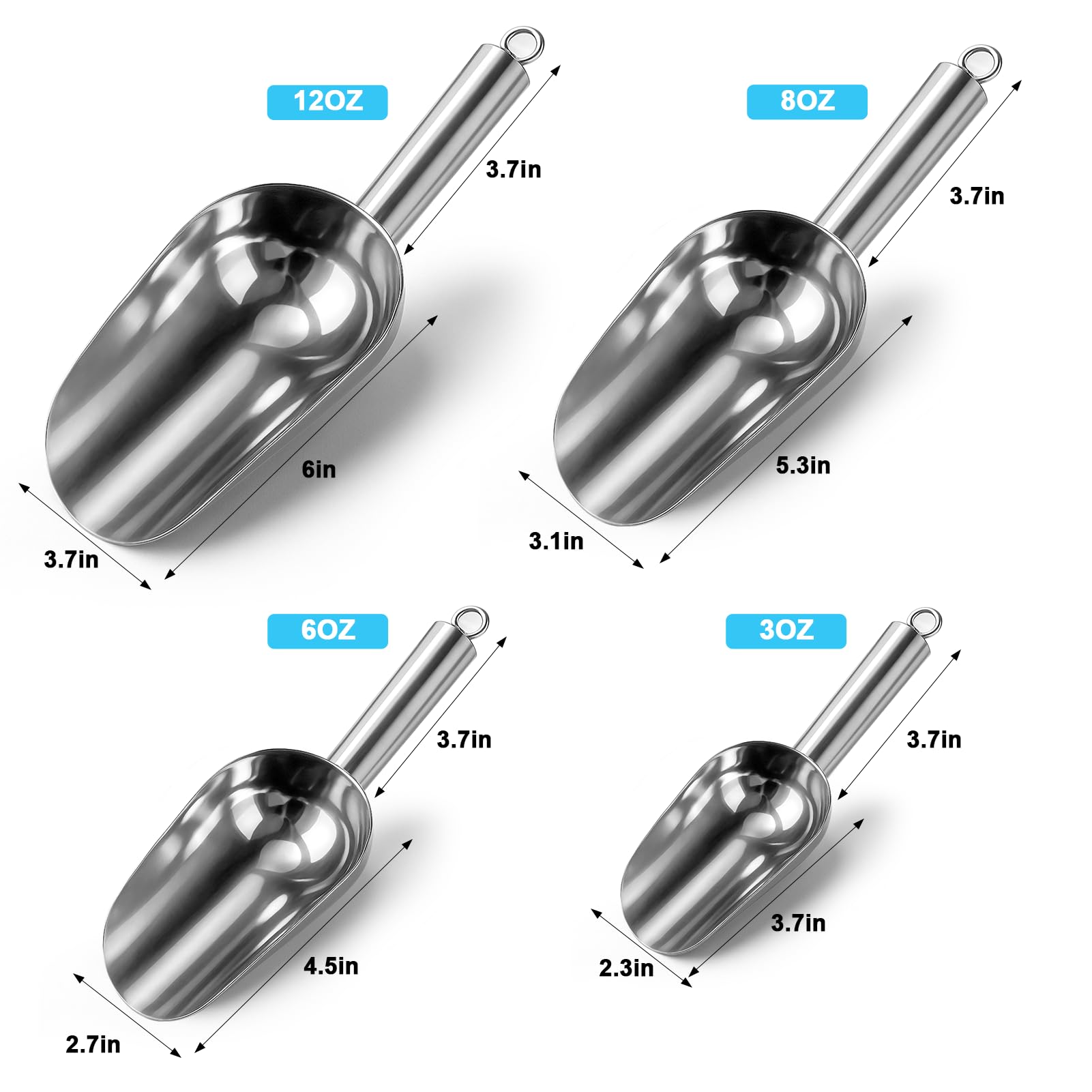 Stainless Steel Ice Scoop for Freezer with Magnetic Hook - Ice Scoop for GE Profile Opal 2.0 Nugget Ice Maker, for Kitchen Bar Party Accessories (3OZ-Silver)