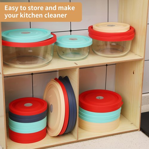 Replacement Lids for Pyrex 7202-PC 1 Cup, Silicone Round Storage Cover Lid for Anchor Hocking Glass Bowl 4 Pack with Date Mark