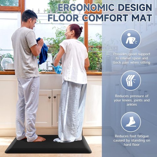 4/5 Inch Thick Kitchen Mats for Floor, StepRite Kitchen Rug for Standing Desk, Non-Slip, Thicker, Stain & Water Resistant, Comfort Anti Fatigue Floor Mat for Home, Kitchen, Office - Black,108 * 30''