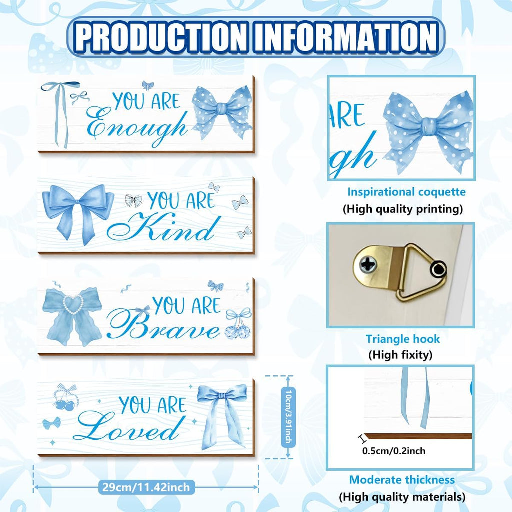 Skiennix 4 Pcs Blue Coquete Bow Room Decor - Trendy Preppy Wall Art for Teen Girls' Bedroom & Bathroom