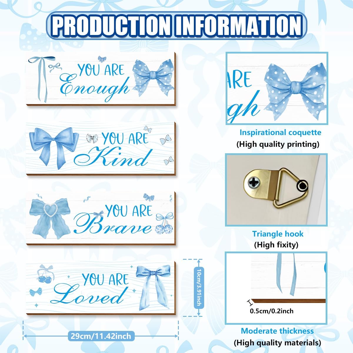 Skiennix 4 Pcs Blue Coquete Bow Room Decor - Trendy Preppy Wall Art for Teen Girls' Bedroom & Bathroom