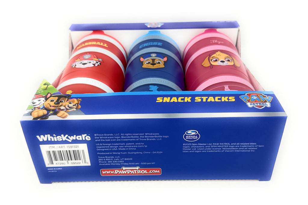 Whiskware Stackable Snack Containers for Kids and Toddlers, 3 partable snacking made easy for School and Travel, nickelodeon paw patrol