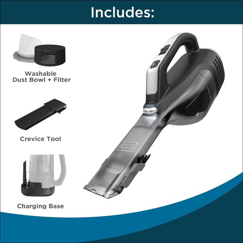 BLACK+DECKER Dustbuster Handheld Vacuum - Cordless, Lightweight with LED Light & Crevice Tool - Rechargeable (HLVD320B42)