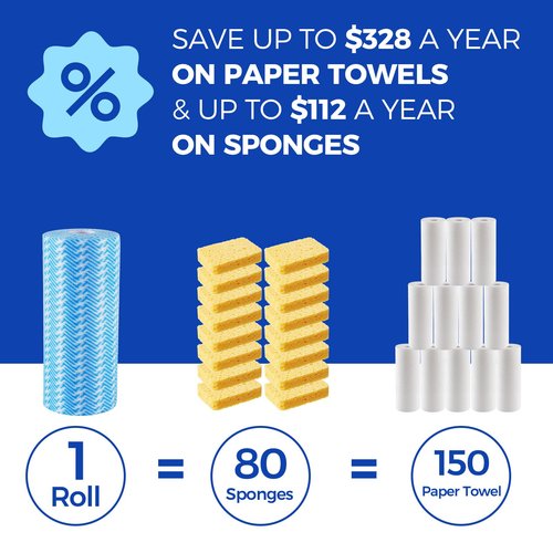 Peachicha Disposable Cleaning Rolls Reusable Cleaning Cloths Dry Kitchen Towels Dish Cloths Handi Wipes 2 Roll, Total 200 Pcs, Blue