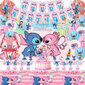 Pink Cartoon Theme Birthday Party Supplies Decorations, Including Birthday Banner, Tablecloth, Backdrop, Hanging Swirls, Balloons, Cake Toppers for kawaii Party