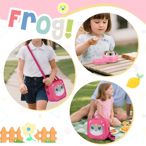 Bento Lunch Box Kids with 9oz Soup Thermo, Kids Leakproof Lunch Food Containers with 4 Compartment, Insulated Lunch Bag for Girls Boys to School Travel