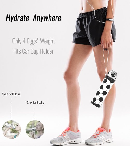 MYFOREST 32oz/1L Sport Water Bottle, Light Tritan, Quick-Open Chug Lid/Straw 2-in-1, Leak-Proof, Dishwasher-Safe, BPA-Free, Drop-Resist & Scratch-Resist for Travel/Gym/Office/Fan Gift (Soccer)