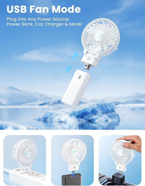 HandFan Portable Handheld Fan - 5200mAh Rechargeable, 3 Speeds, 180° Foldable, 20H Runtime | Ideal for Travel & Outdoor Use (White)