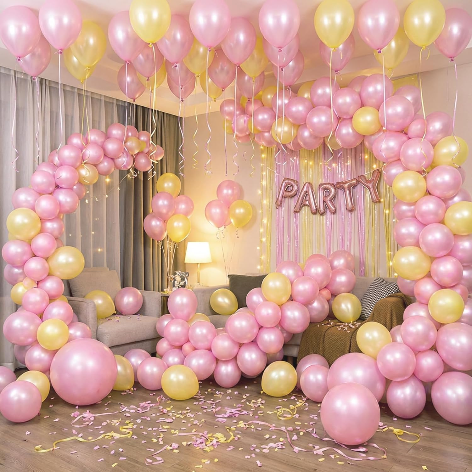 RUBFAC Pearl Pink Balloons - 129-Piece Latex Balloon Garland Kit for Weddings & Parties | 5-18 Inch Sizes