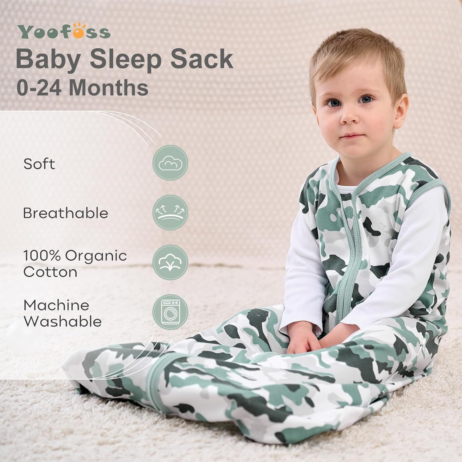 Yoofoss Baby Sleep Sack | 100% Organic Cotton Wearable Blanket for 0-6 Months | 2-Way Zipper, 3 Pack