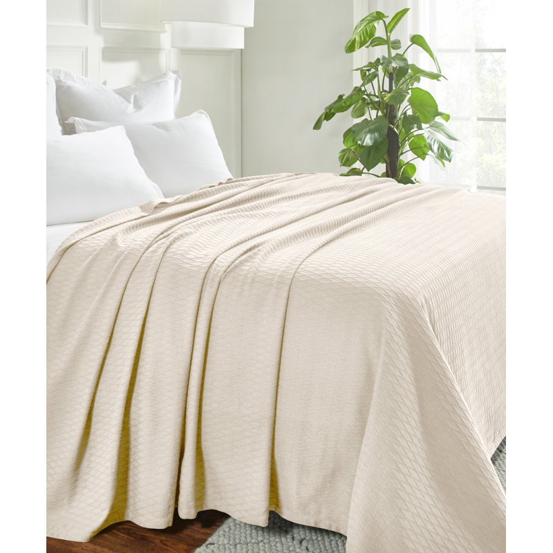 All-Season Cotton Bed Blanket - Full/Queen Ivory Diamond Weave