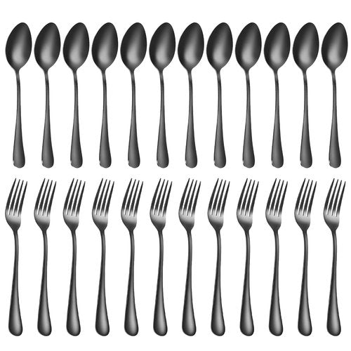 Forks and spoons silverware set 24pcs black spoons and forks set Durable Dishwasher Safe black silverware for home kitchen stainless steel