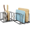 WUGEUSCH Space-Saving Kitchen Organizer Rack - 5-Slot Heavy-Duty Cutting Board and Bakeware Holder, Rust-Resistant with Anti-Slip Feet for Countertop or Cabinet Storage - 2 pack