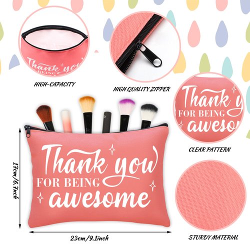 Nitial 24 Set Thank You Gift Valentine's Day Employee Appreciation Gifts 12 Pcs 12oz Bulk Stainless Steel Travel Coffee Cups and 12 Pcs Inspirational Makeup Bags for Women Teacher Coworker Nurse