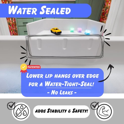 Tub Topper® Mini Bathtub Splash Guard for Kids - Compact Bath Splash Guard & Tub Play Shelf - Easy to Remove, Store & Clean - Patented Lip Design, Non-Silicone, BPA-Free, Made in USA (White)