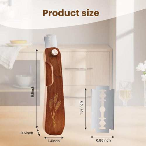 Drcomtruing Wooden Bread Lame Dough Scoring Tool, Handcrafted Bread Scoring Tool for Sourdough Bread Baking, Upgraded Sourdough Scoring Tool With Screw Lock & 10 Razor Blades (Reddish Brown)