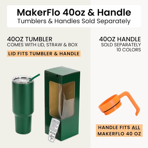 Makerflo 40 Oz Pink Powder Coated Tumbler - Pack of 25 with Upgraded Handle & Leak-Proof Lid for Crafting