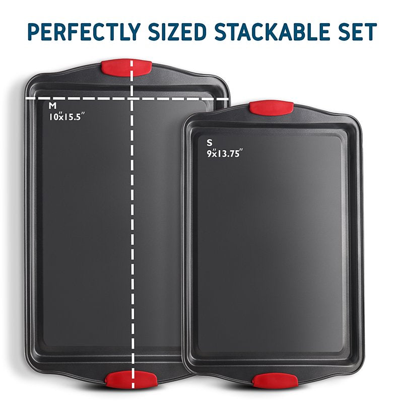 Non-Stick Baking Sheet Set - Carbon Steel with Silicone Handles, 2 Pc