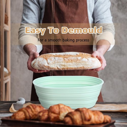 Honeydak 8 Pcs Silicone Bread Proofing Baskets Oval Banneton Basket 10 Inch Collapsible Sourdough Bread Baking Supplies Non-stick Dough Proofing Bowls Containers Oven Safe for Breads Making