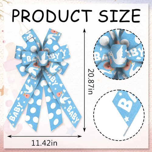 Estivaux Large Baby Shower Bows for Wreath, Gender Reveal Wreath Bows Blue Burlap Bows Baby Boy Birthday Craft Bows for Front Door Baby Shower Decorations Supplies
