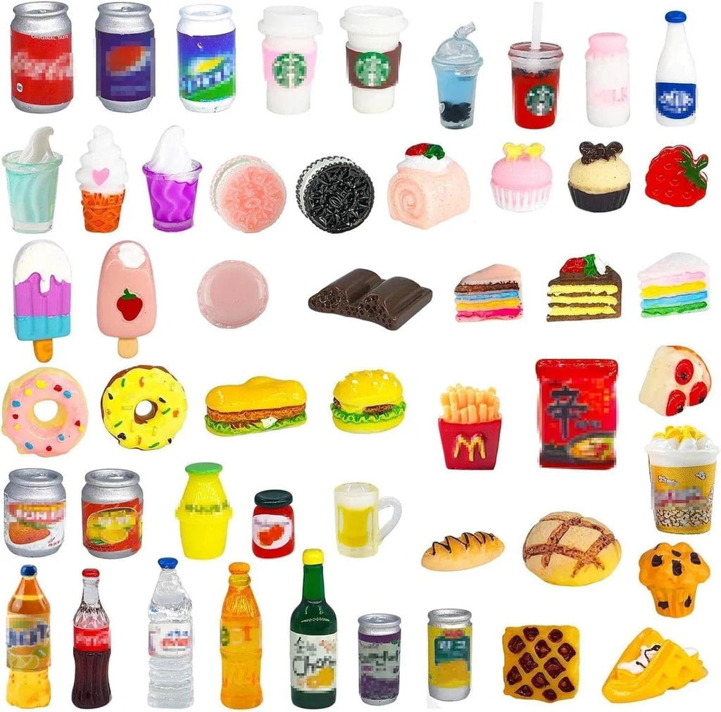 Skiennix Miniature Food & Drink Bottles - 50 Pcs Pretend Play Kitchen Accessories for 1/12 Dollhouse