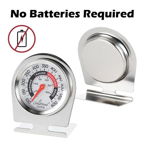 CloudHand Oven Thermometer, 2 Inch Stainless Steel Baking Thermometer for Oven and Grill, Dual Scale 100–600°F / 50–300°C, Hang or Stand Design with Clear Dial and Color Zones