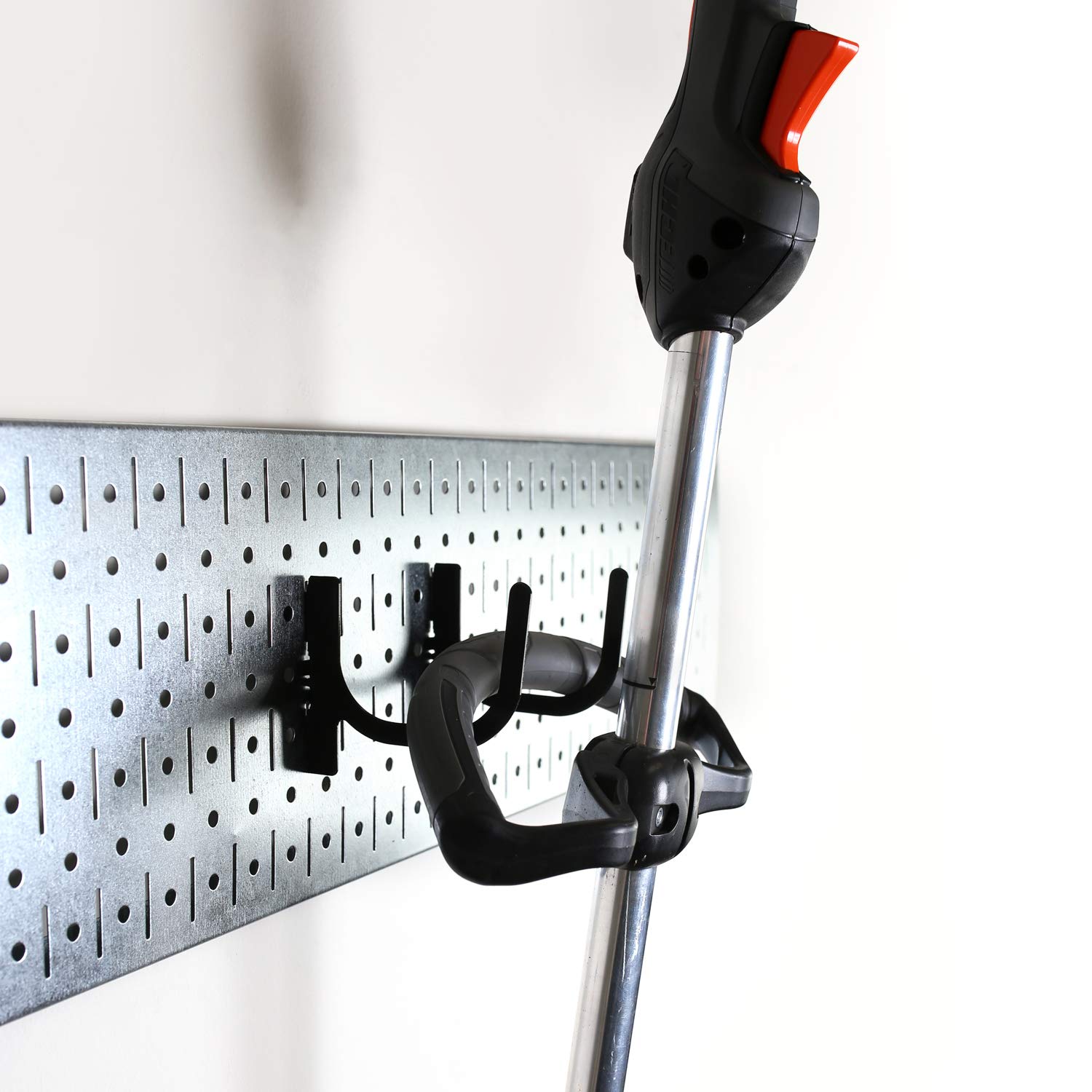 Wall Control Garage Storage Rack Lawn & Garden Tool Organization Wall Mount Organizer - Easy to Install 64" Wide Strong Galvanized Steel Pegboard Set (Shiny Metallic Pegboard)