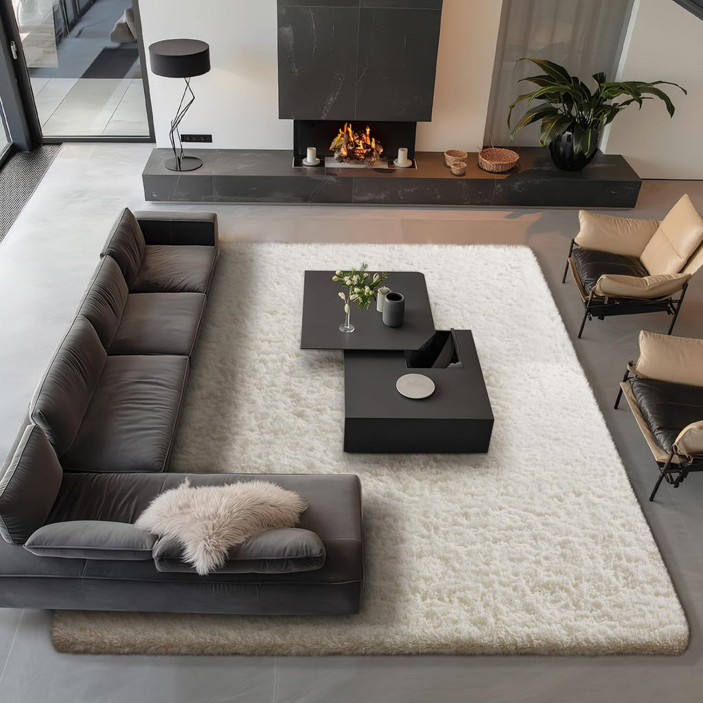 Ophanie Area Rugs - Large Ivory Shag Carpet for Living Room | Soft 9x12 Nursery Rug for Kids' Rooms