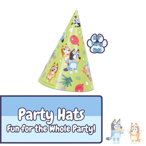 Unique Bluey Party Hats and Blowouts 8 Hats & 8 Party Blowouts with Celebrate With Me Sticker | Bluey Birthday Party Supplies for Kids