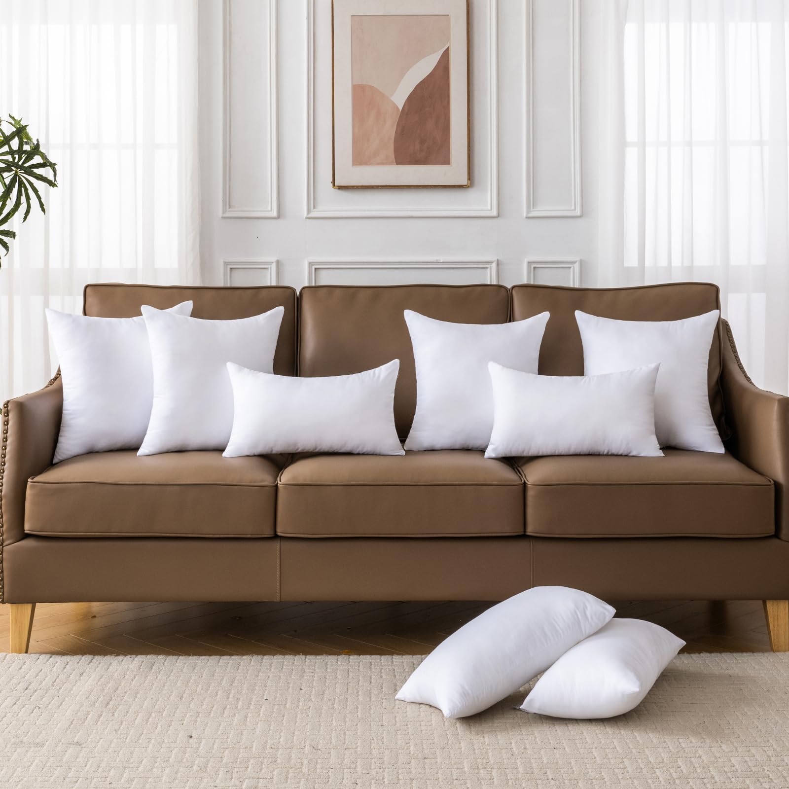 OTPIPCS 20 x 20 Pillow Inserts Set of 4 - Premium Soft and Fluffy 20 Inch Large Sofa Decorative White Square Throw Pillow Inserts Stuffing for Living Room Couch and Bedroom Interior Cushions