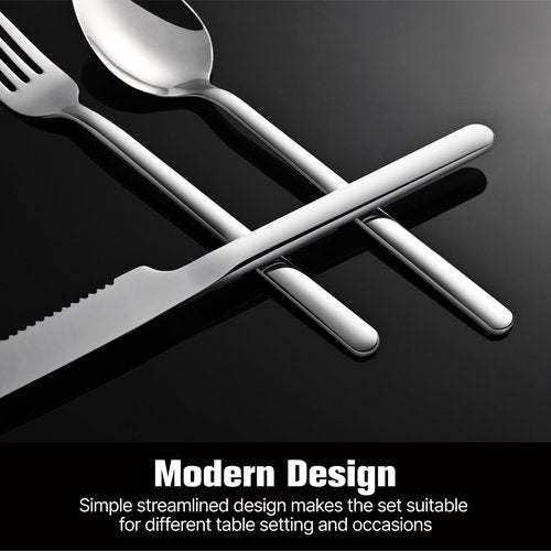 KINGSTONE 36-Piece Silverware Set with Steak Knives, Flatware Set for 6, Stainless Steel Tableware Cutlery Set for Home Restaurant, Mirror Finish,Modern Design