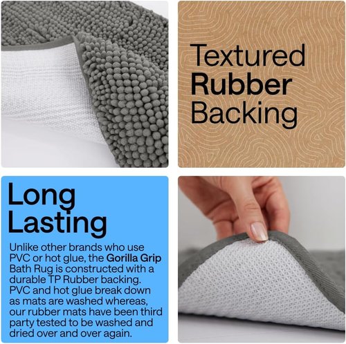GORILLA GRIP Bath Rug Mat - Soft Absorbent Chenille | Quick-Dry Microfiber, 48x17 Charcoal