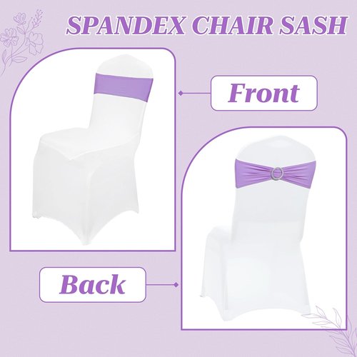 MDS Spandex Chair Sashes - Premium Stretch Covers with Buckle Slider for Weddings & Events | Lavender, Pack of 50
