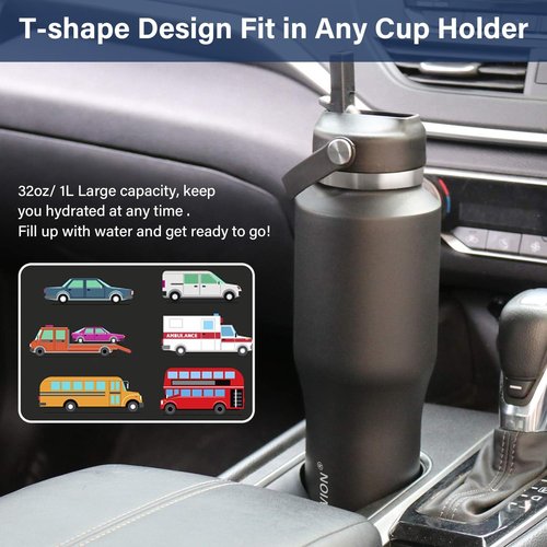 HYDROWION Insulated Water Bottle - 40 oz Stainless Steel Tumbler with Leak-Proof Straw Lid | Black & Grey