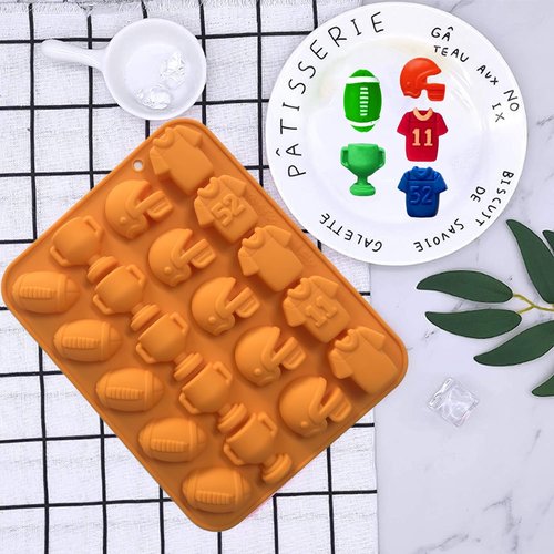 Apiocmy 2 Pack Football Candy Molds, 40-Cavity Football Chocolate Mold with Dropper, Haped with Football, Helmet, Trophies, and Jersey for Chocolate, Candy, Cake Cupcake Decorations