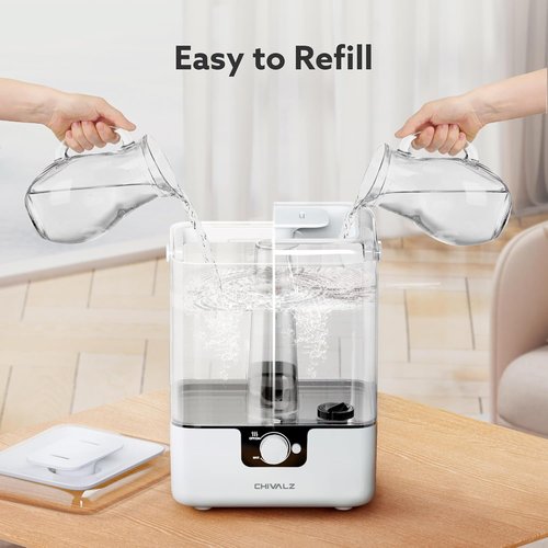 CHIVALZ 6L Cool Mist Humidifier - Quiet Top Fill Design for Bedroom & Baby | 50 Hours, Night Light, White