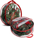 ProPik Christmas Wreath Storage Bag - Waterproof Clear PVC Container for 30" Wreaths | 2-Pack, Red