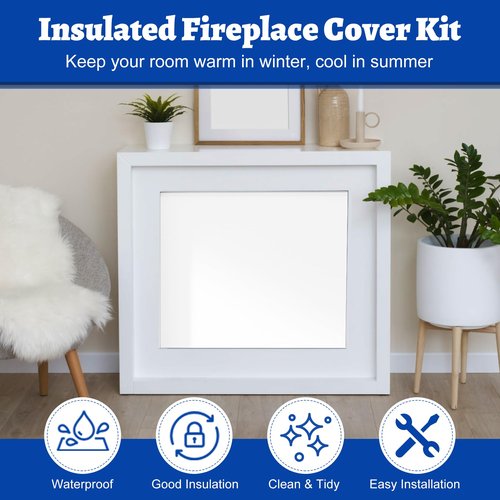 Wintcomfort Fireplace Cover, 3-Layer Insulation Fireplace Draft Blocker with Strips, Inside Fireplace Draft Stopper Stops Heat Loss & Keep Drafts Out, Covers Up to 39" x 55" Fireplace, White Surface
