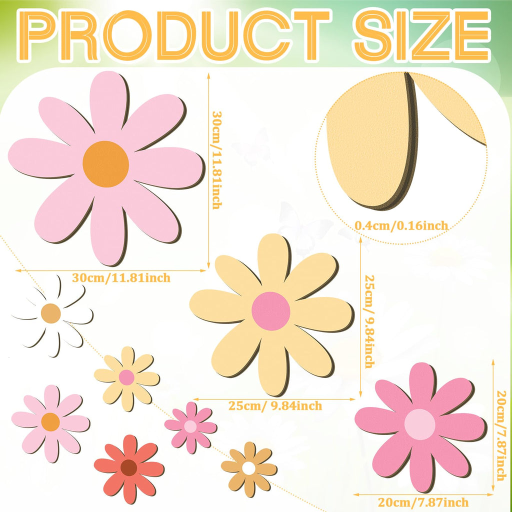 Thyle 6 Pcs Boho Daisy Wall Decor Boho Nursery Decor for Girls Natural Wall Hanging Bohemian Wooden Art Farmhouse Flower Hanging Signs for Home Office Nursery