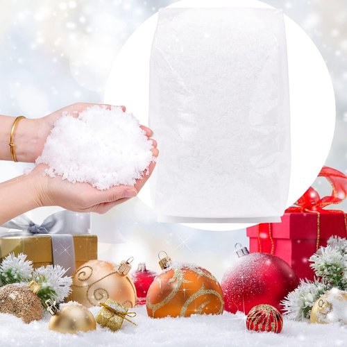 Hatisan 13 Ounces Fake Snow Decoration - Artificial Snow for Christmas & Crafts | Dry Plastic Snowflakes for Holiday Displays