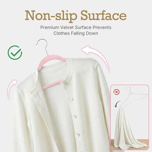 HOUSE DAY Velvet Hangers - 60 Pack Non-Slip Heavy Duty Felt Hangers for Closet Organization | Light Pink